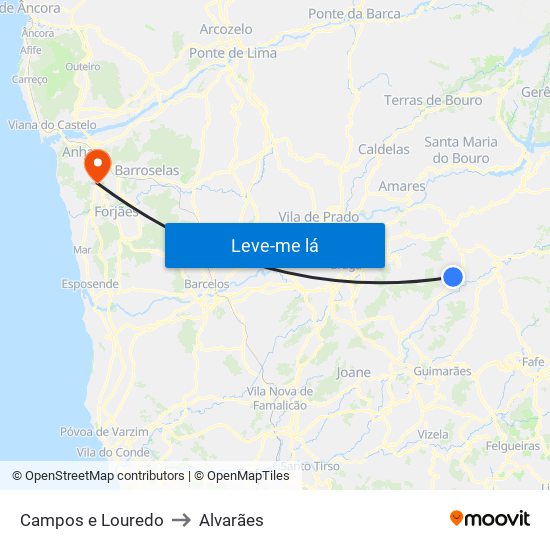 Campos e Louredo to Alvarães map