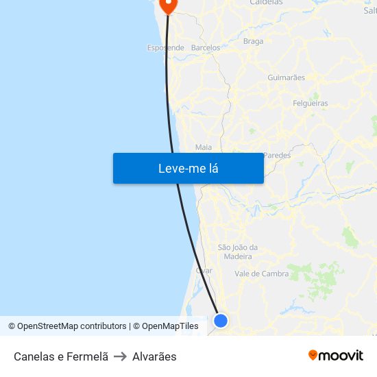 Canelas e Fermelã to Alvarães map