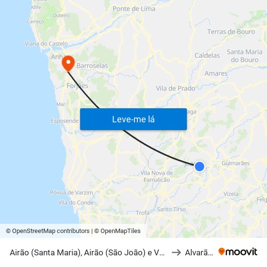 Airão (Santa Maria), Airão (São João) e Vermil to Alvarães map