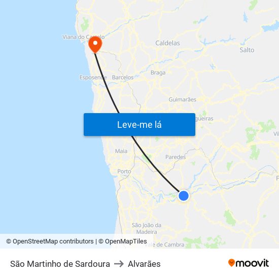 São Martinho de Sardoura to Alvarães map