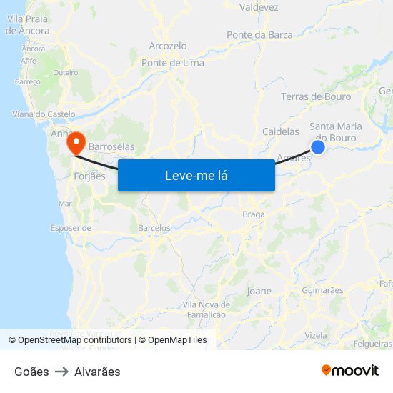 Goães to Alvarães map