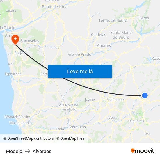 Medelo to Alvarães map