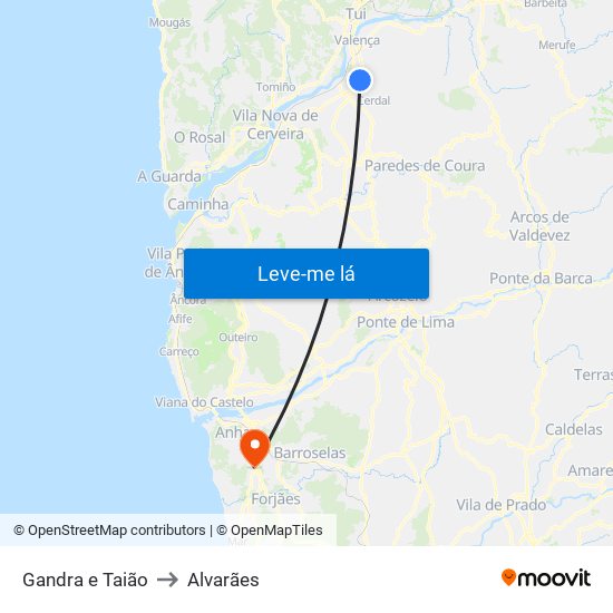 Gandra e Taião to Alvarães map