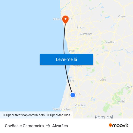 Covões e Camarneira to Alvarães map