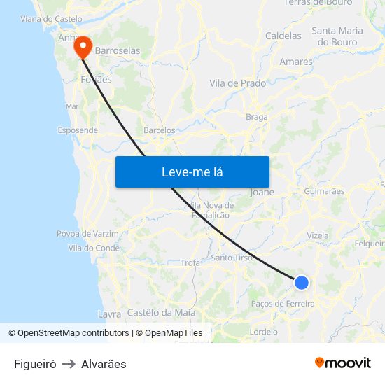 Figueiró to Alvarães map