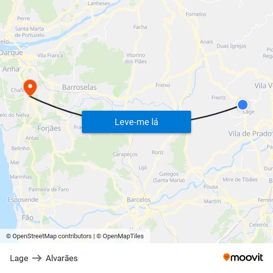 Lage to Alvarães map