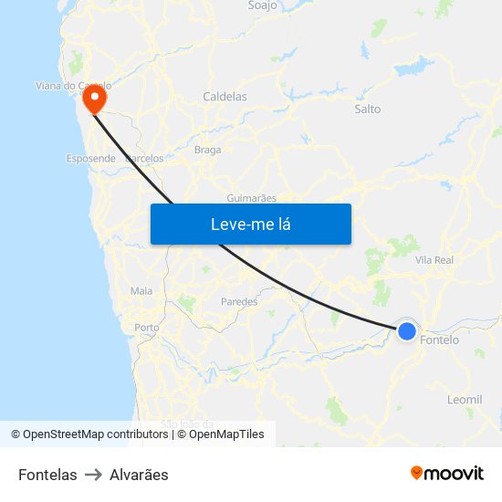 Fontelas to Alvarães map