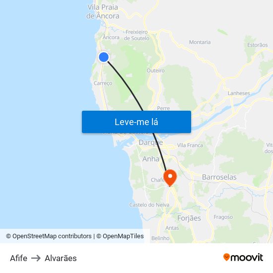 Afife to Alvarães map