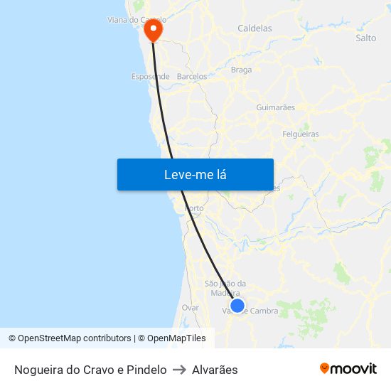 Nogueira do Cravo e Pindelo to Alvarães map