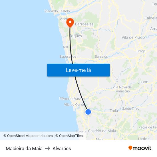 Macieira da Maia to Alvarães map