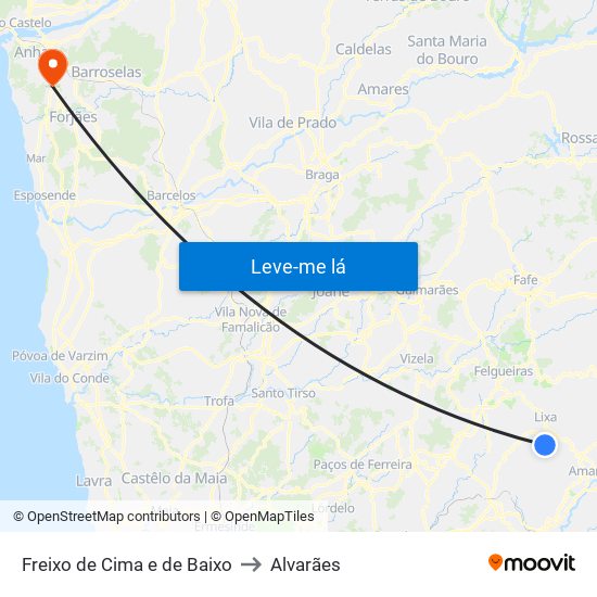 Freixo de Cima e de Baixo to Alvarães map
