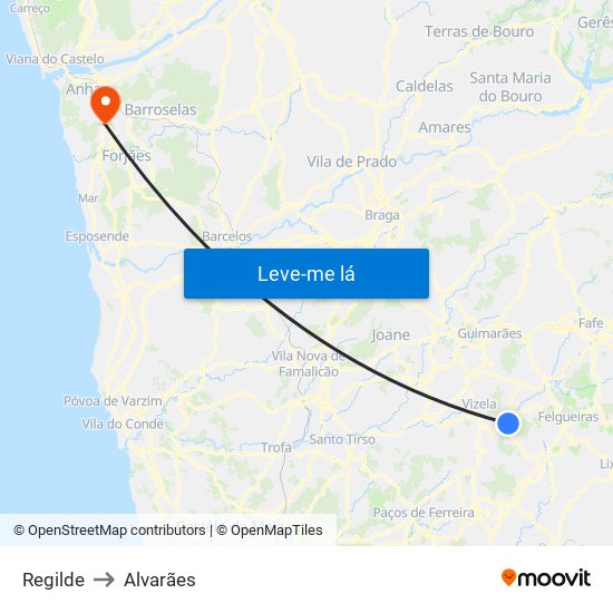 Regilde to Alvarães map