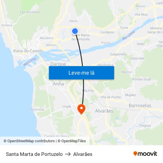 Santa Marta de Portuzelo to Alvarães map