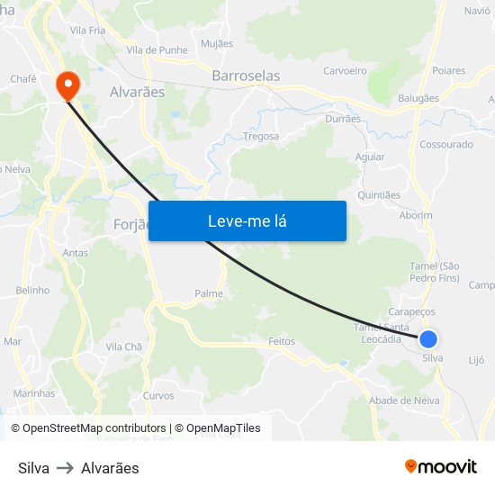 Silva to Alvarães map