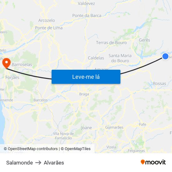Salamonde to Alvarães map