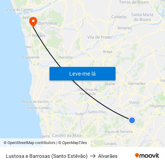 Lustosa e Barrosas (Santo Estêvão) to Alvarães map