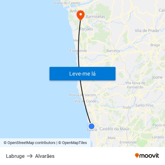 Labruge to Alvarães map