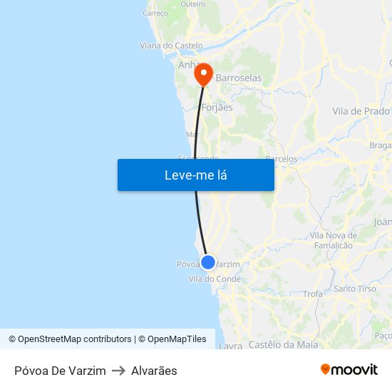 Póvoa De Varzim to Alvarães map