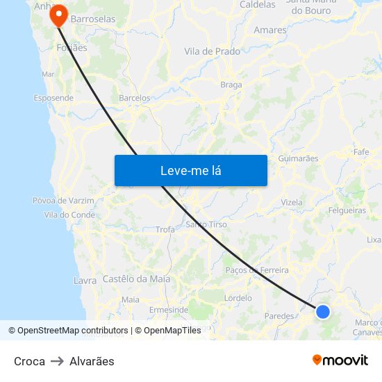 Croca to Alvarães map