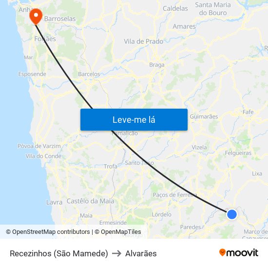 Recezinhos (São Mamede) to Alvarães map