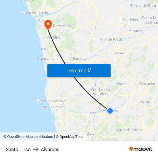 Santo Tirso to Alvarães map