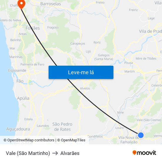 Vale (São Martinho) to Alvarães map