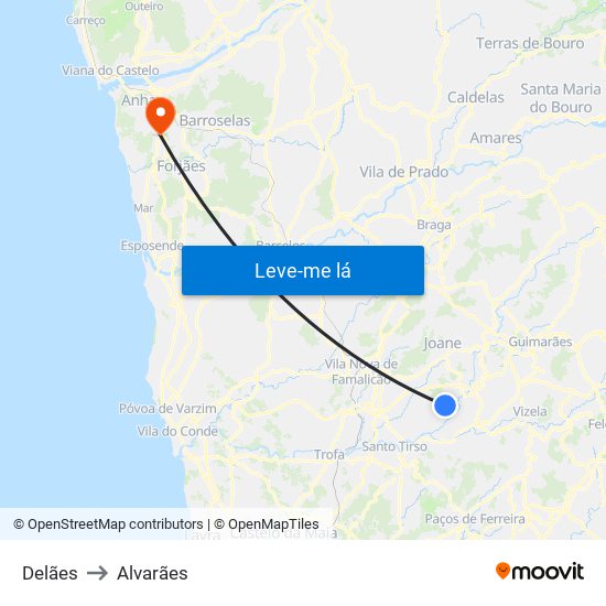 Delães to Alvarães map
