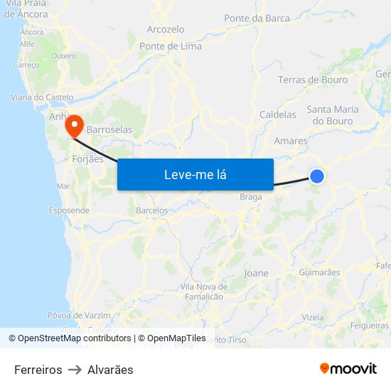 Ferreiros to Alvarães map