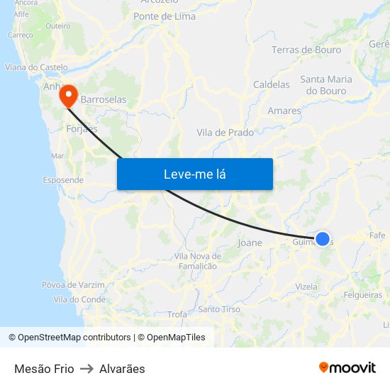 Mesão Frio to Alvarães map