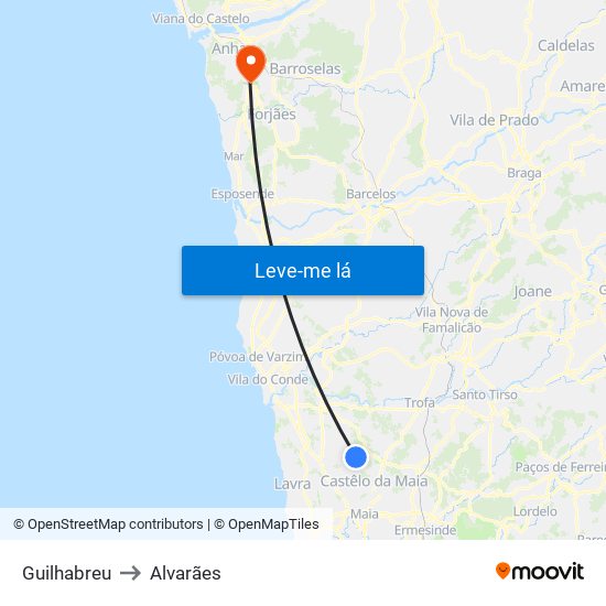 Guilhabreu to Alvarães map