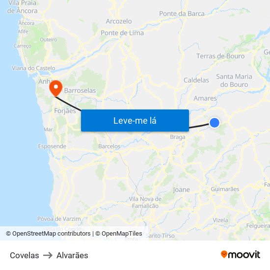 Covelas to Alvarães map
