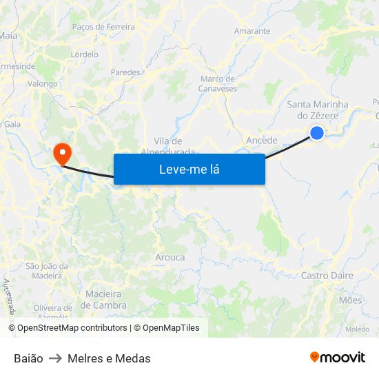 Baião to Melres e Medas map