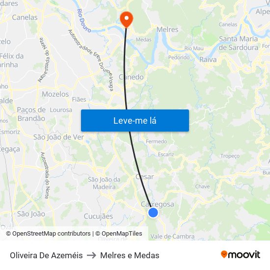 Oliveira De Azeméis to Melres e Medas map