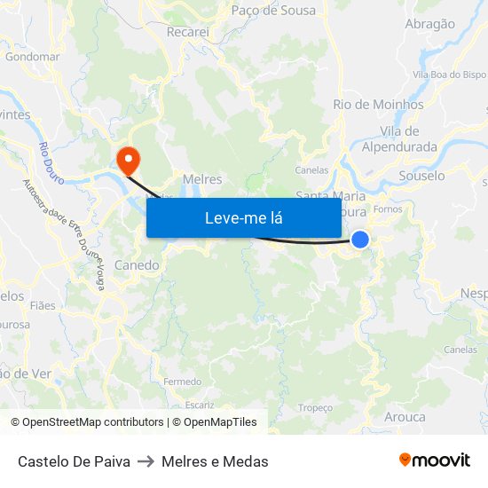 Castelo De Paiva to Melres e Medas map