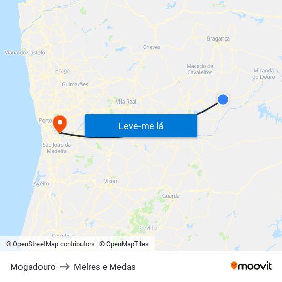Mogadouro to Melres e Medas map