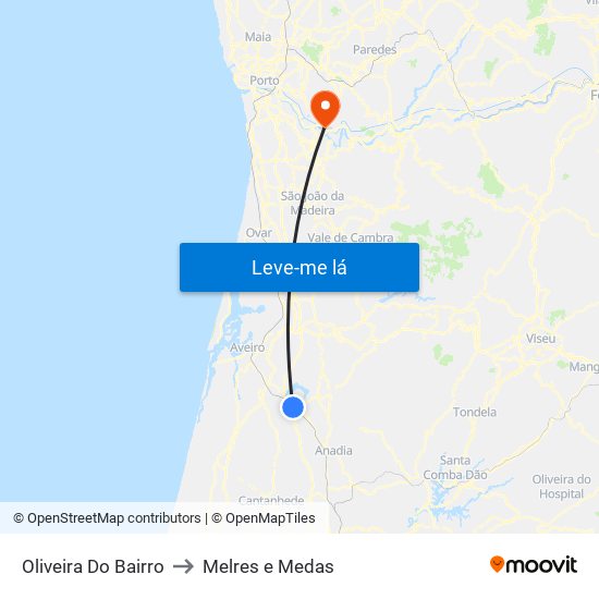 Oliveira Do Bairro to Melres e Medas map