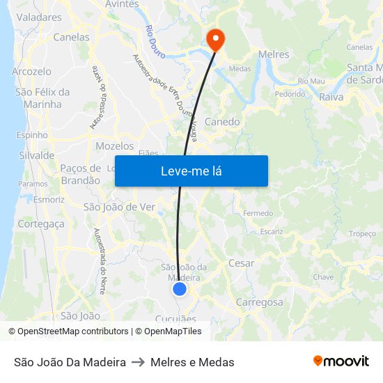 São João Da Madeira to Melres e Medas map