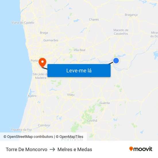 Torre De Moncorvo to Melres e Medas map