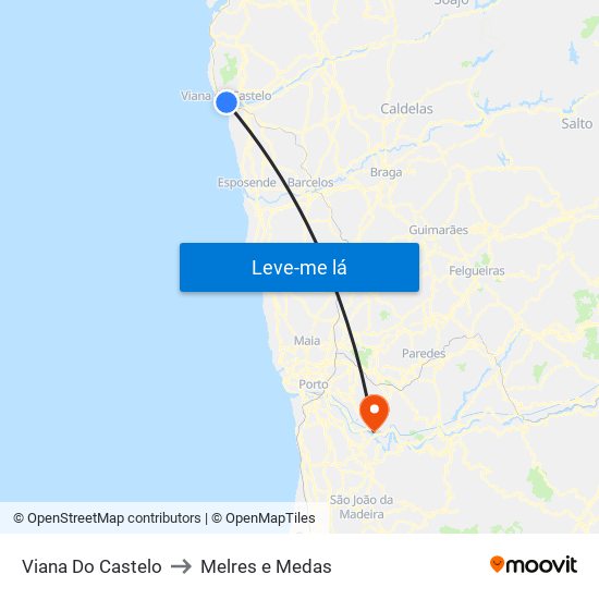 Viana Do Castelo to Melres e Medas map