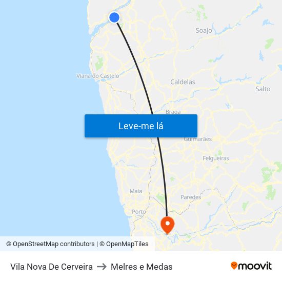 Vila Nova De Cerveira to Melres e Medas map