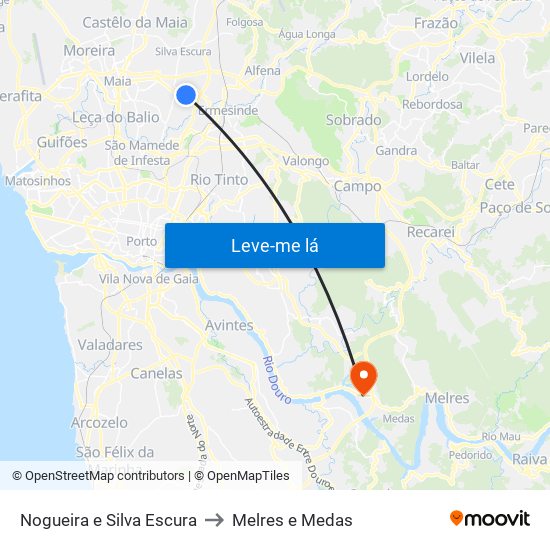 Nogueira e Silva Escura to Melres e Medas map