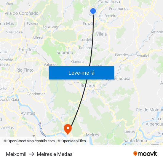 Meixomil to Melres e Medas map