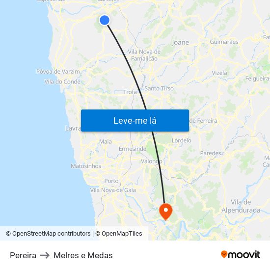 Pereira to Melres e Medas map