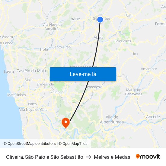 Oliveira, São Paio e São Sebastião to Melres e Medas map
