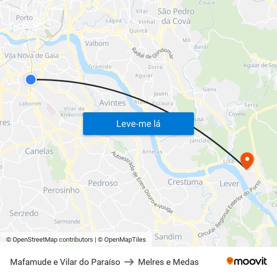 Mafamude e Vilar do Paraíso to Melres e Medas map