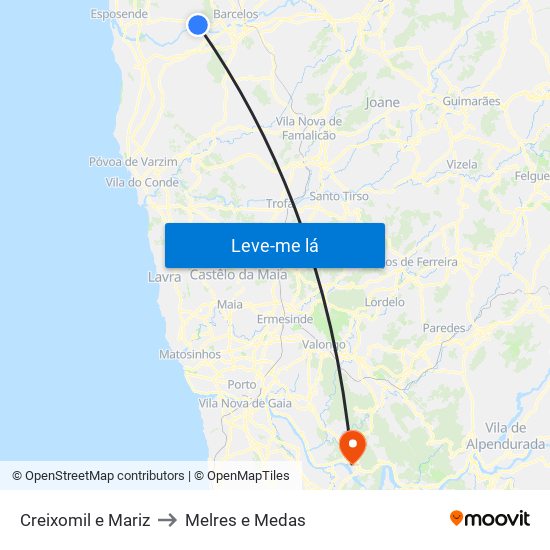 Creixomil e Mariz to Melres e Medas map