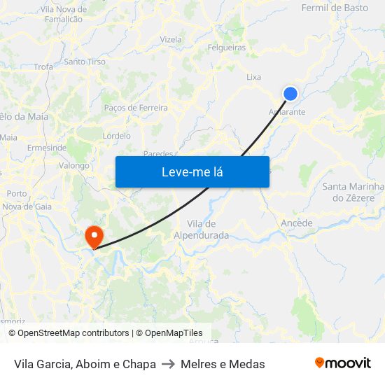 Vila Garcia, Aboim e Chapa to Melres e Medas map