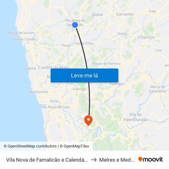 Vila Nova de Famalicão e Calendário to Melres e Medas map