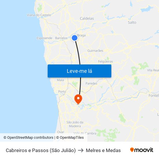 Cabreiros e Passos (São Julião) to Melres e Medas map