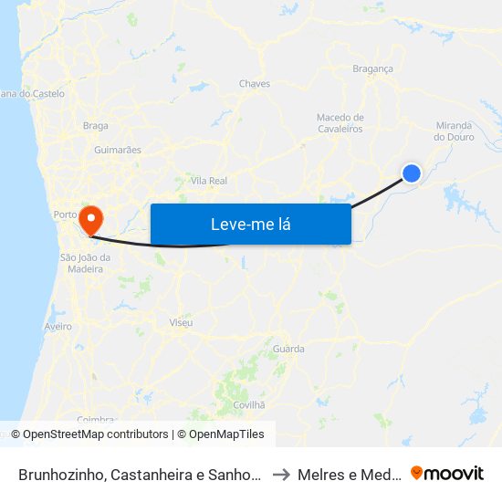Brunhozinho, Castanheira e Sanhoane to Melres e Medas map